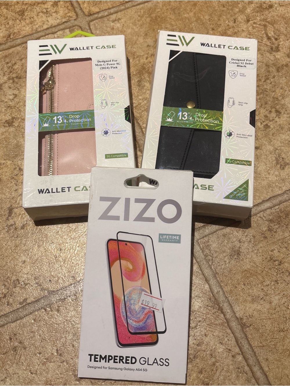 Set of 3 ,black and pink wallet case blank,moto G power 5G,Cricket S2
